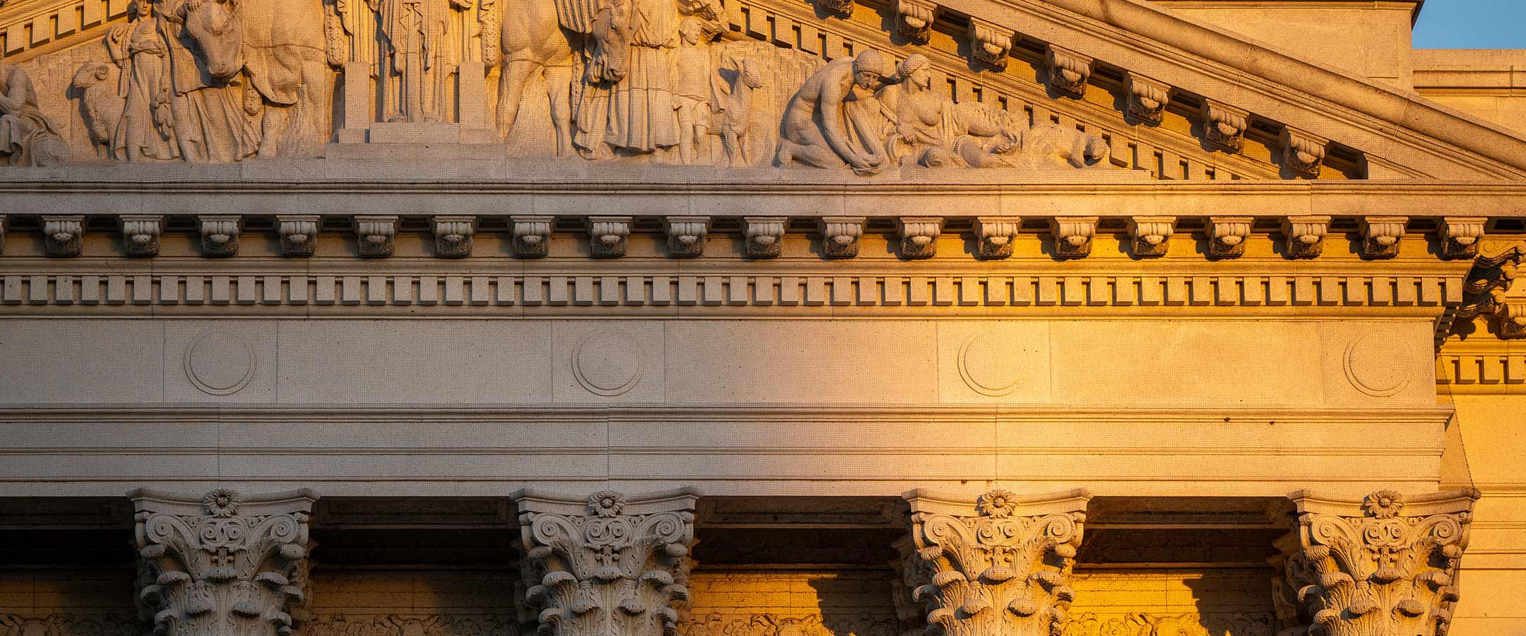 Building reflecting a sunset