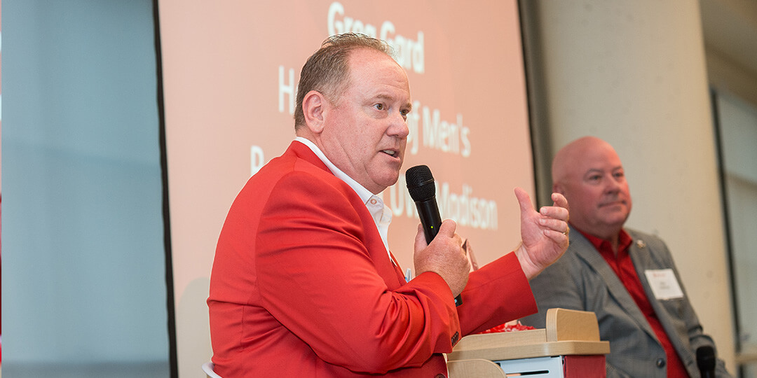 Coach Greg Gard addresses guests at The Buckingham Club's annual gathering.